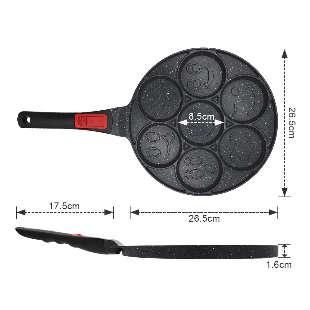 RANX INGST Padella Pancake 26 cm, Piastra Pancake con Maniglia Rimovibile 7 Fori Antiaderente per Colazione - Nero