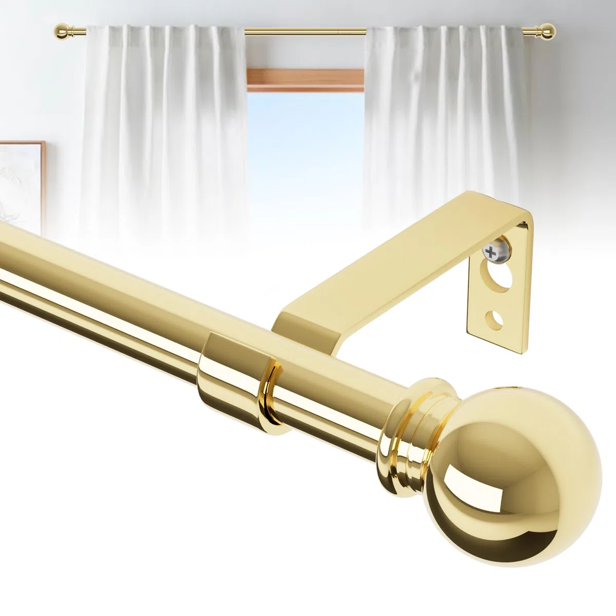 Bastoni per tende dorati per finestre da 66 a 120, asta lunga regolabile per tende per patio esterno, porta scorrevole in vetro, set di aste decorative per tendaggi di diametro 5/8, asta per tende