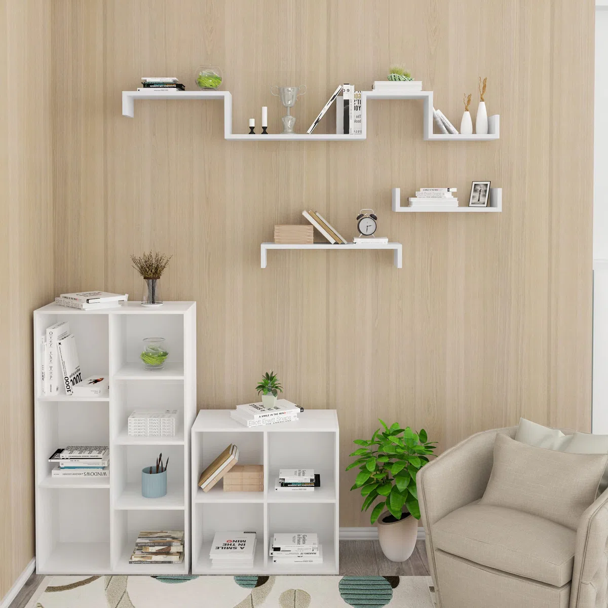 WOLTU Mensole da Muro Mensola a Cubo Scaffale Parete Decorazione per Cameretta Salotto Libreria CD Legno MDF Moderno 3 Pezzi Diametri Diversi Bianco RG9239ws