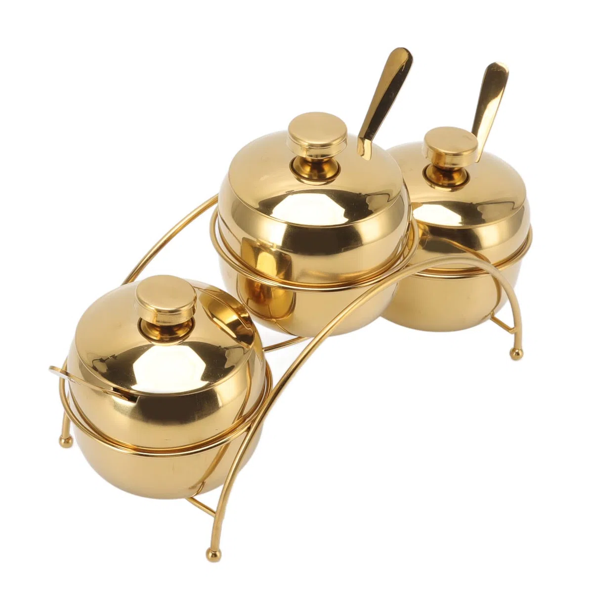 Set di barattoli per condimenti, in acciaio inox, per sale e pepe, con coperchio e cucchiaio, per condimenti da cucina, con ripiano (dorato)