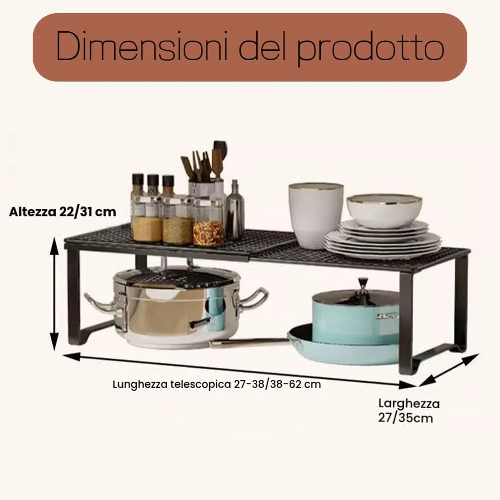 Ripiani Organizzatori per Armadio e Cucina, Sistema di Organizzazione della Casa Espandibile e Regolabile, Ripiani Salvaspazio in Ferro Resistente per una Organizzazione