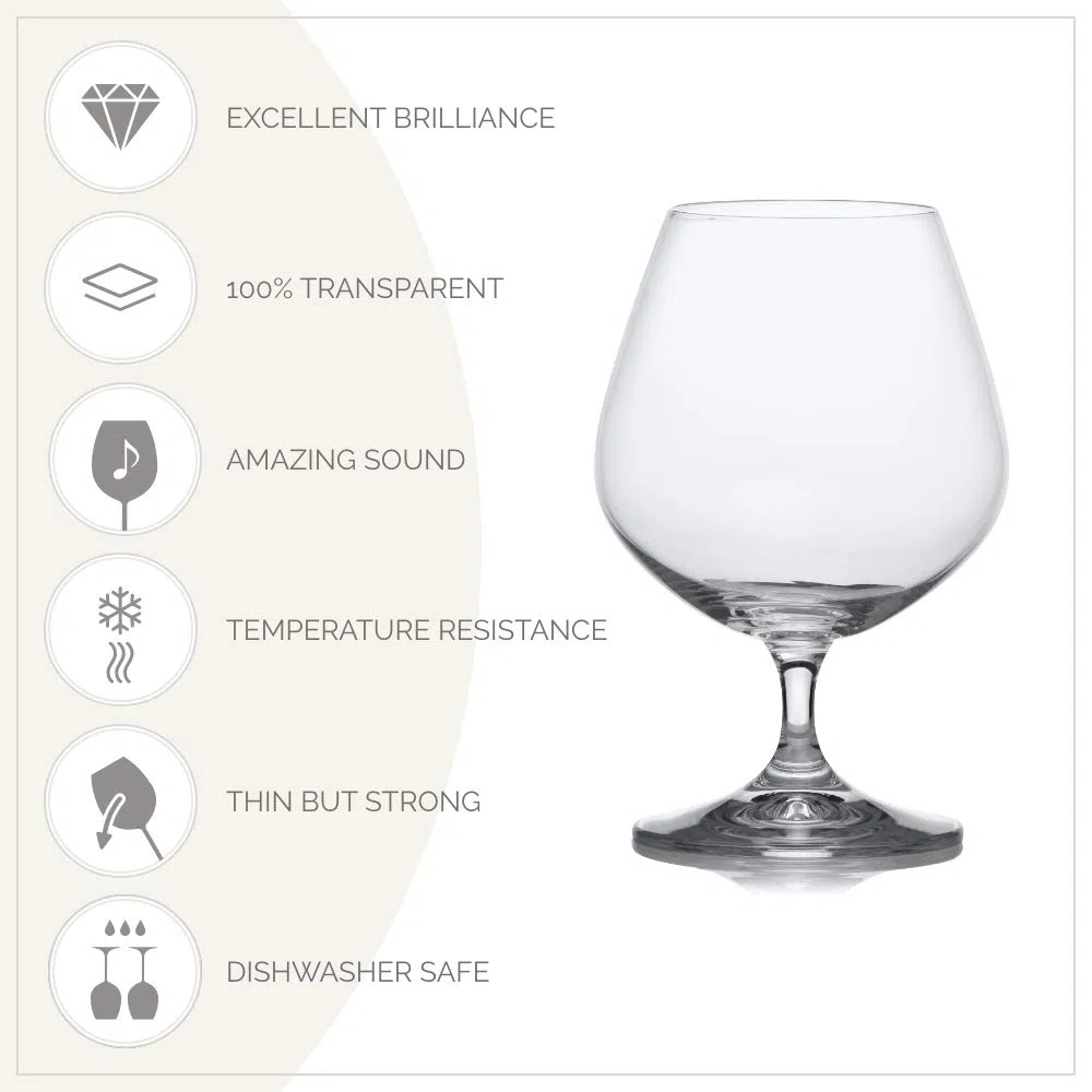 Bohemia Crystal Lara Calice Brandy e Cognac 60 cl Set 6 Pz In Cristallo