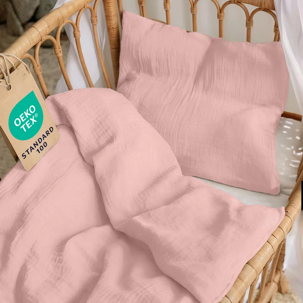 Dreamzie copripiumino lettino neonato 80x80 cm set lenzuola culla in cotone - lenzuola lettino con sbarre + federa 35x40 cm - OEKO-TEX certificato – Rosa