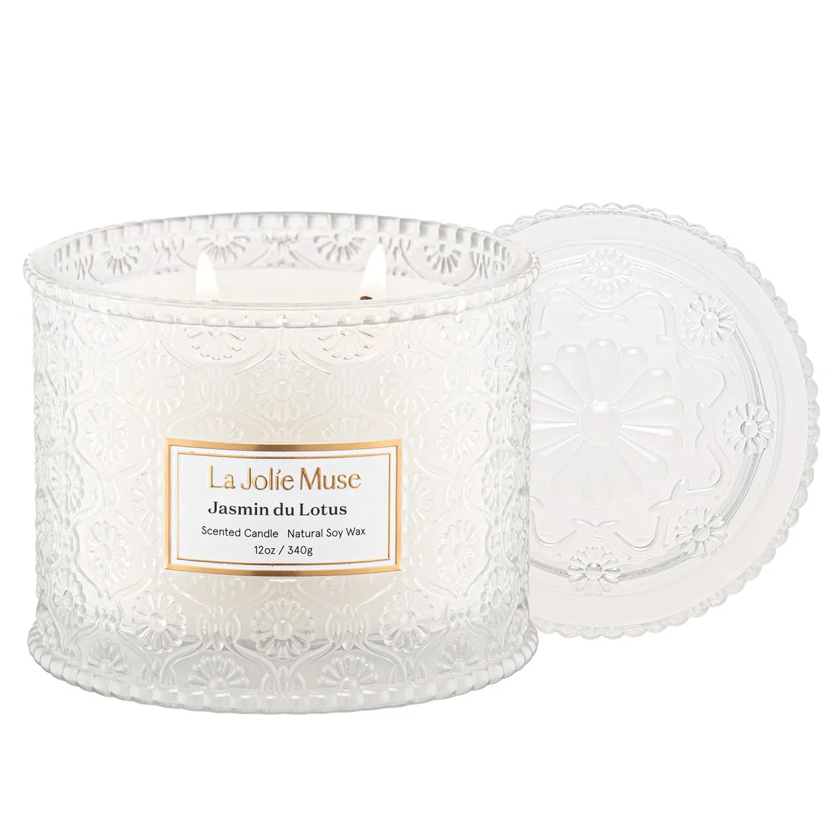 LA JOLIE MUSE Candela al gelsomino, candele profumate per la casa, candela di soia grande con 2 stoppini, candele profumate da regalo, candele a combustione pulita, 340 g