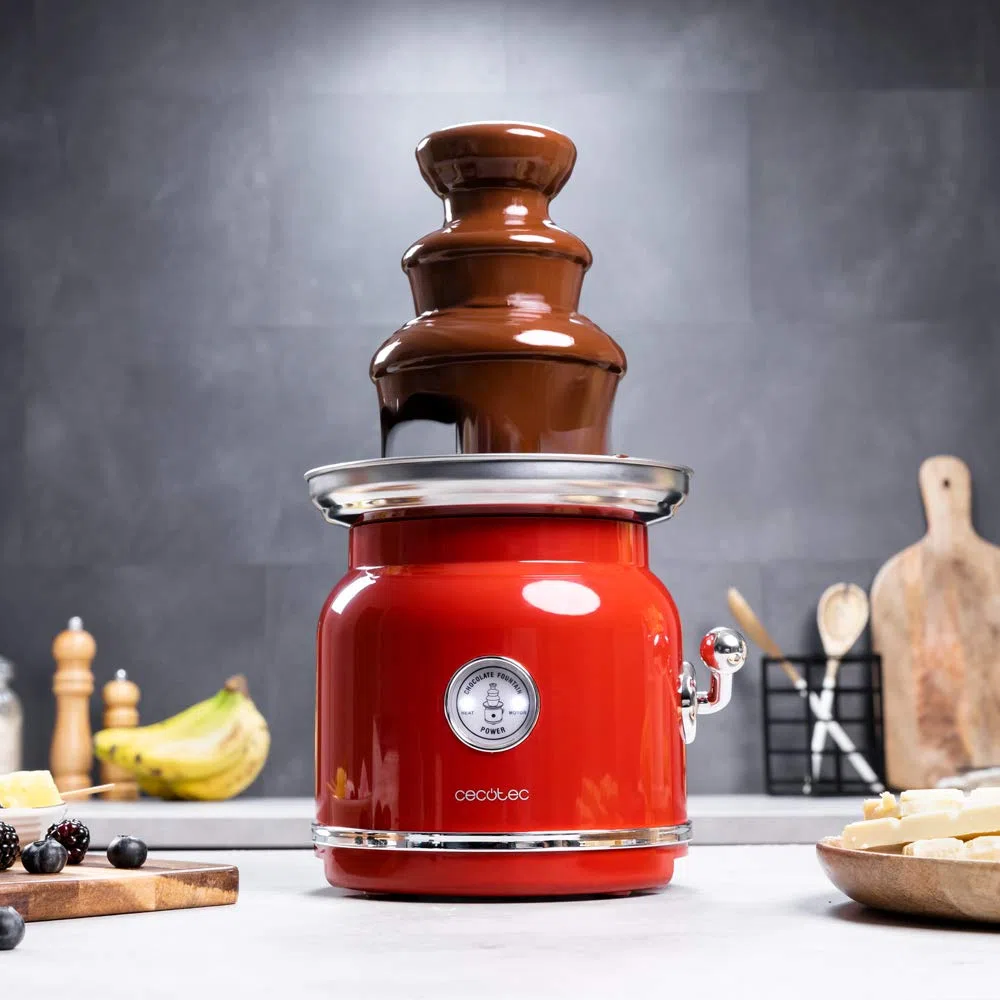 Cecotec Fun Chocolicious Cioccolato Fontana Power 90 W, design retrò, torre in acciaio inox, 3 livelli di cascata, parti staccabili, lavabili in lavastoviglie