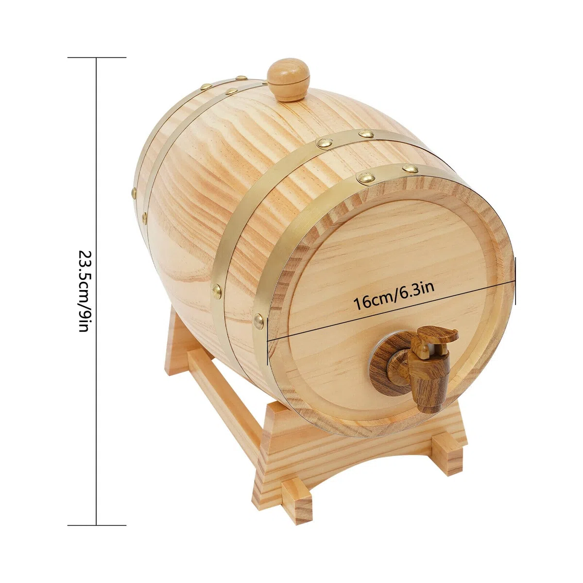 Botte di legno da 3 l, 5 l, per vino, in legno di pino, per la conservazione di whisky, bourbon e rum (extra, litri, 3)