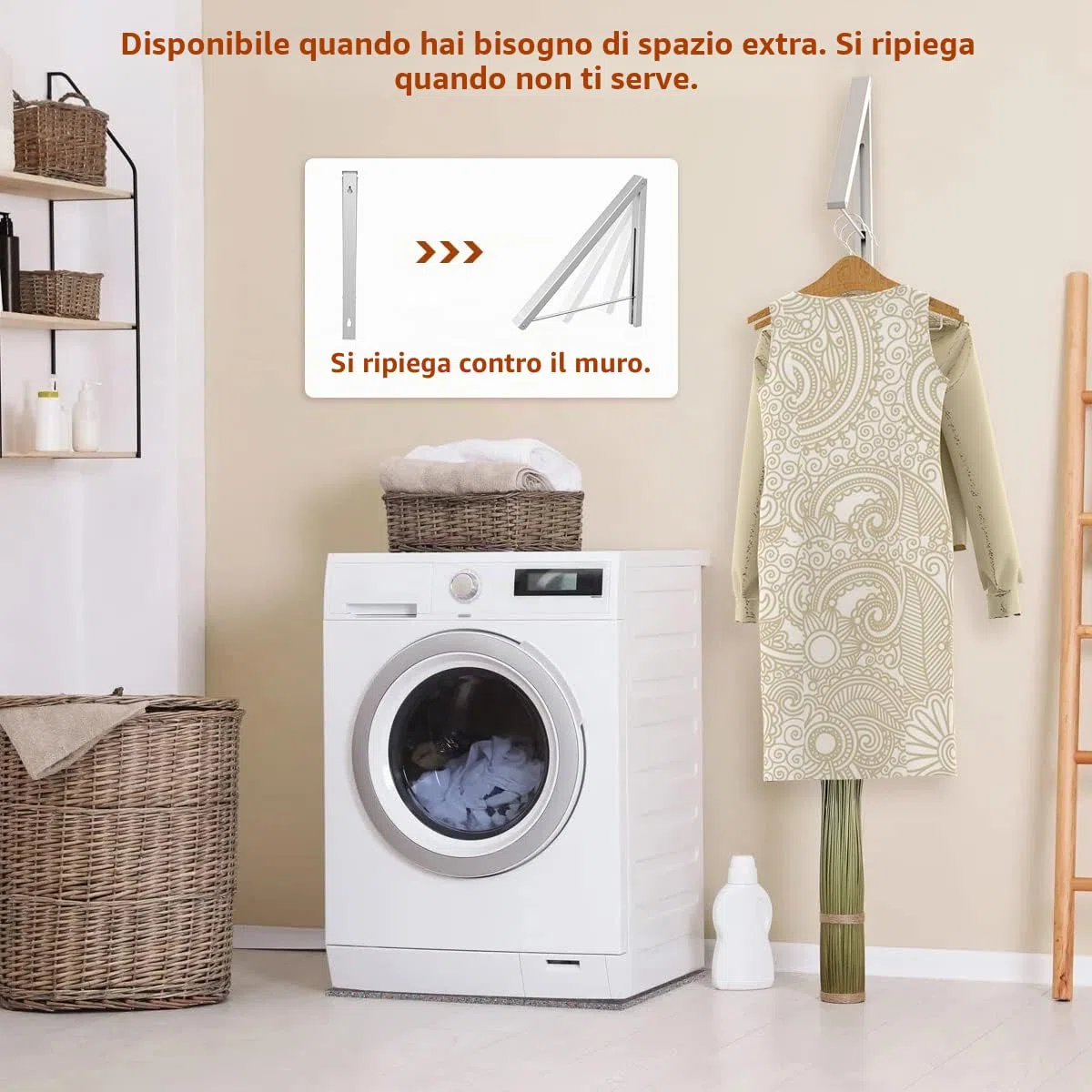 Appendiabiti a Parete Pieghevole, Appendiabiti Salvaspazio per Camera da Letto, Magazzino, Argento