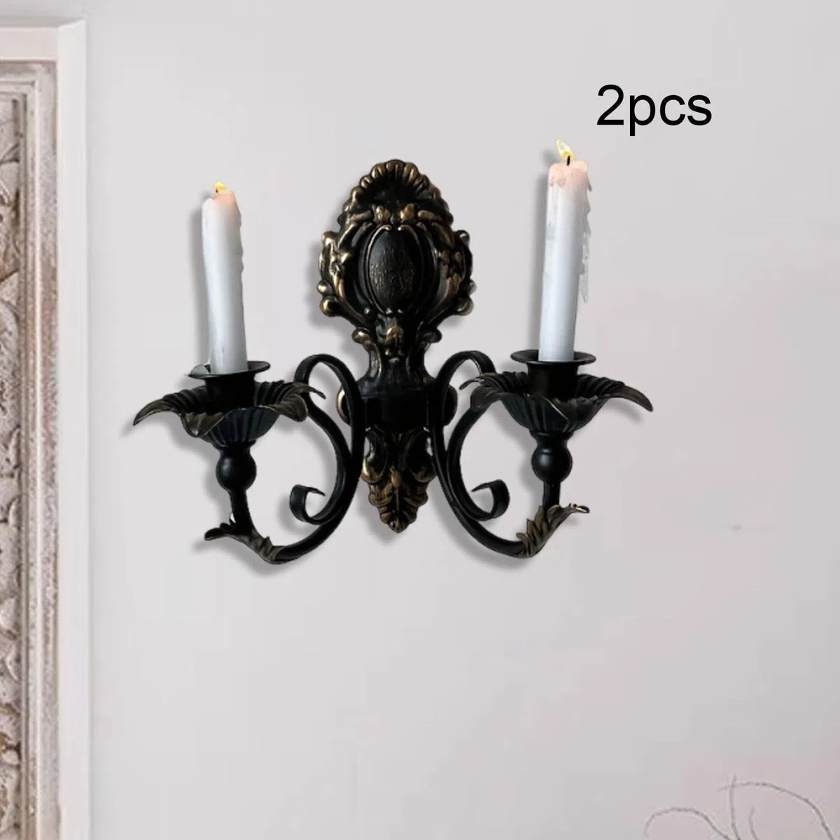 Applique Da Parete con Candela, Candeliere, Portacandele Rustico Doppio Da Parete per Celebrazioni Nuziali, Nero
