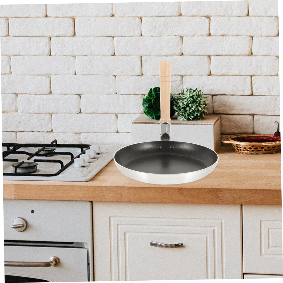 Padella Piccola le Uova in Alluminio Antiaderente Pratica e Riscaldamento Uniforme Manico in Legno per Uso Domestico in Cucina