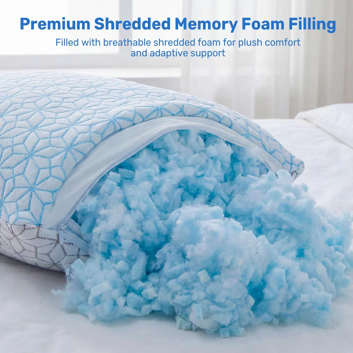 UNIKOME Cuscino rinfrescante per sudorazione notturna, memory foam regolabile a forma di strisce, in gel, traspirante) per supporto cervicale, lavabile in lavatrice, 40 x 60 cm, blu, 1 pezzo