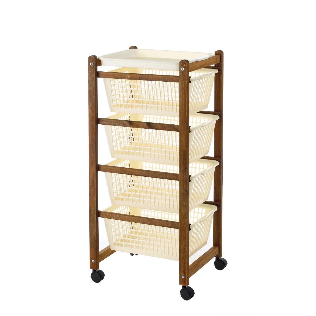 Mottiwood Carrello da Cucina, Carrelli Salvaspazio, 4 Ceste, Legno di Faggio Naturale, 36.2x30x82.3 cm, Montato, Made in Italy (Color Noce)