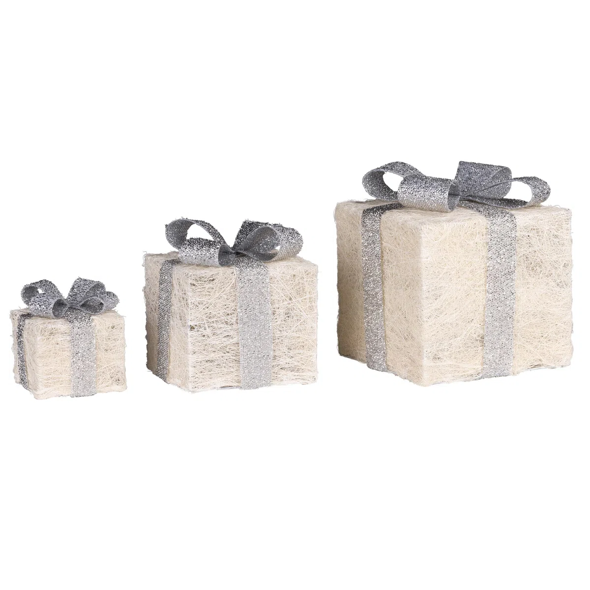 Bambelaa! Set di 3 luci a LED, per decorazioni natalizie, decorazione natalizia, decorazione natalizia (bianco-argento)