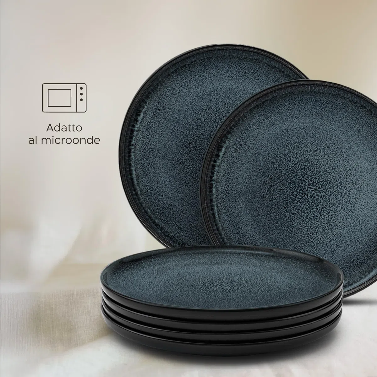 Twinzee Servizio Piatti Moderni 6 Piatti Grandi in Gres per 6 Persone - Compatibile con Microonde - Riviera Collection