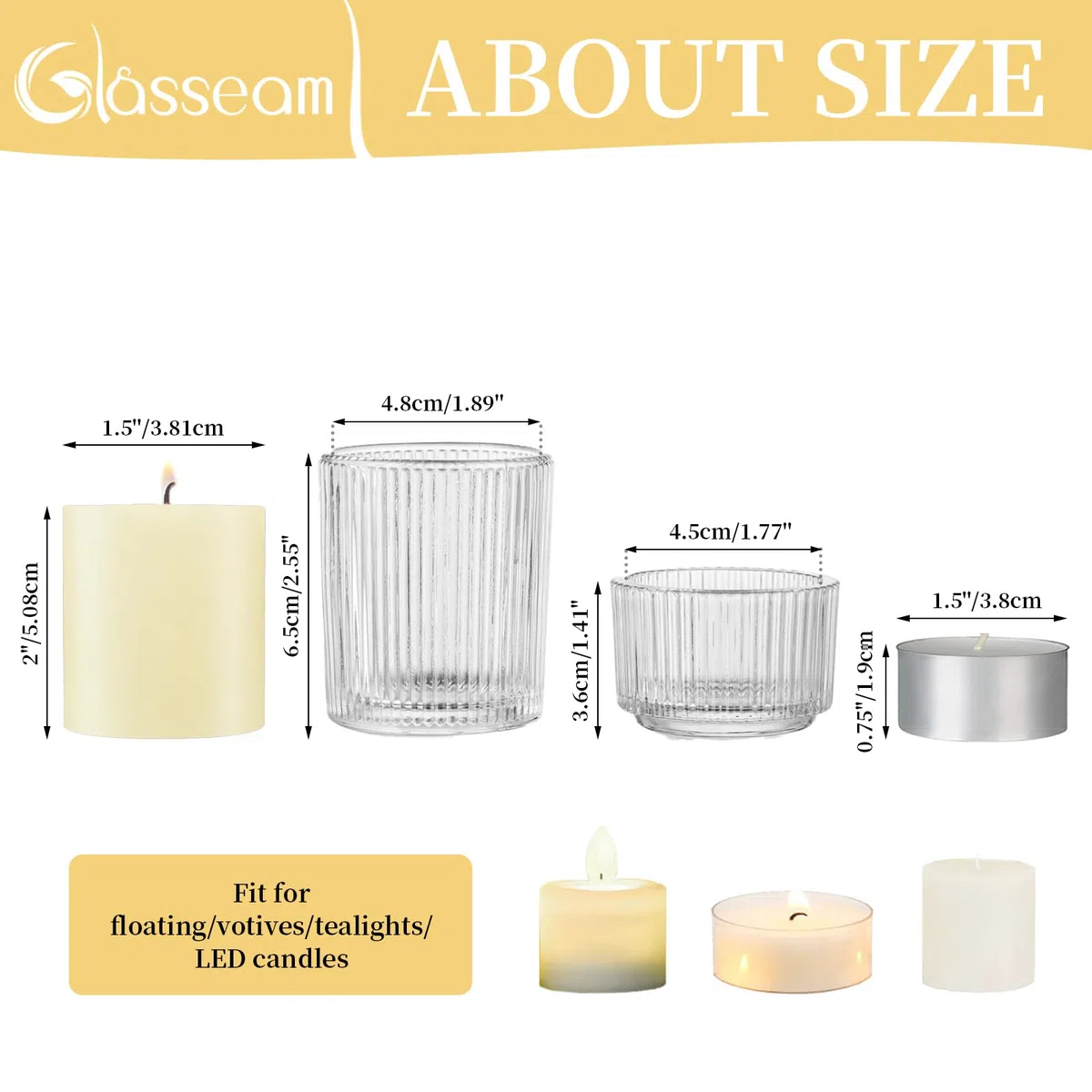 Glasseam Portacandele in Vetro, Set di 24 Portacandele Trasparenti, Portacandele Votive A Coste per La Tavola da Pranzo, Piccoli Portacandele Chic per Matrimonio, Natale E Decorazione della Casa