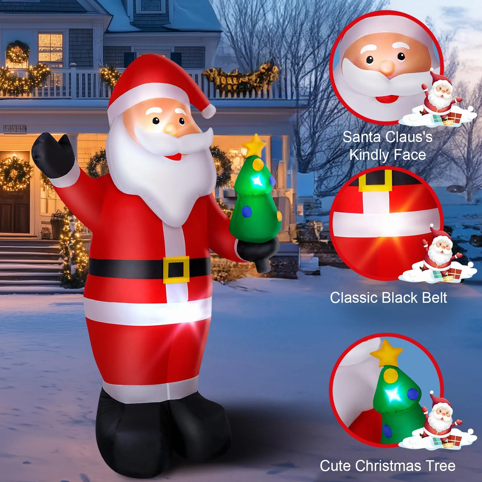Babbo Natale Gonfiabile, 244cm Decorazione Natalizia con Luci LED, Modello di Santa Claus con Kit Fissaggio, da Esterno Impermeabile IP44