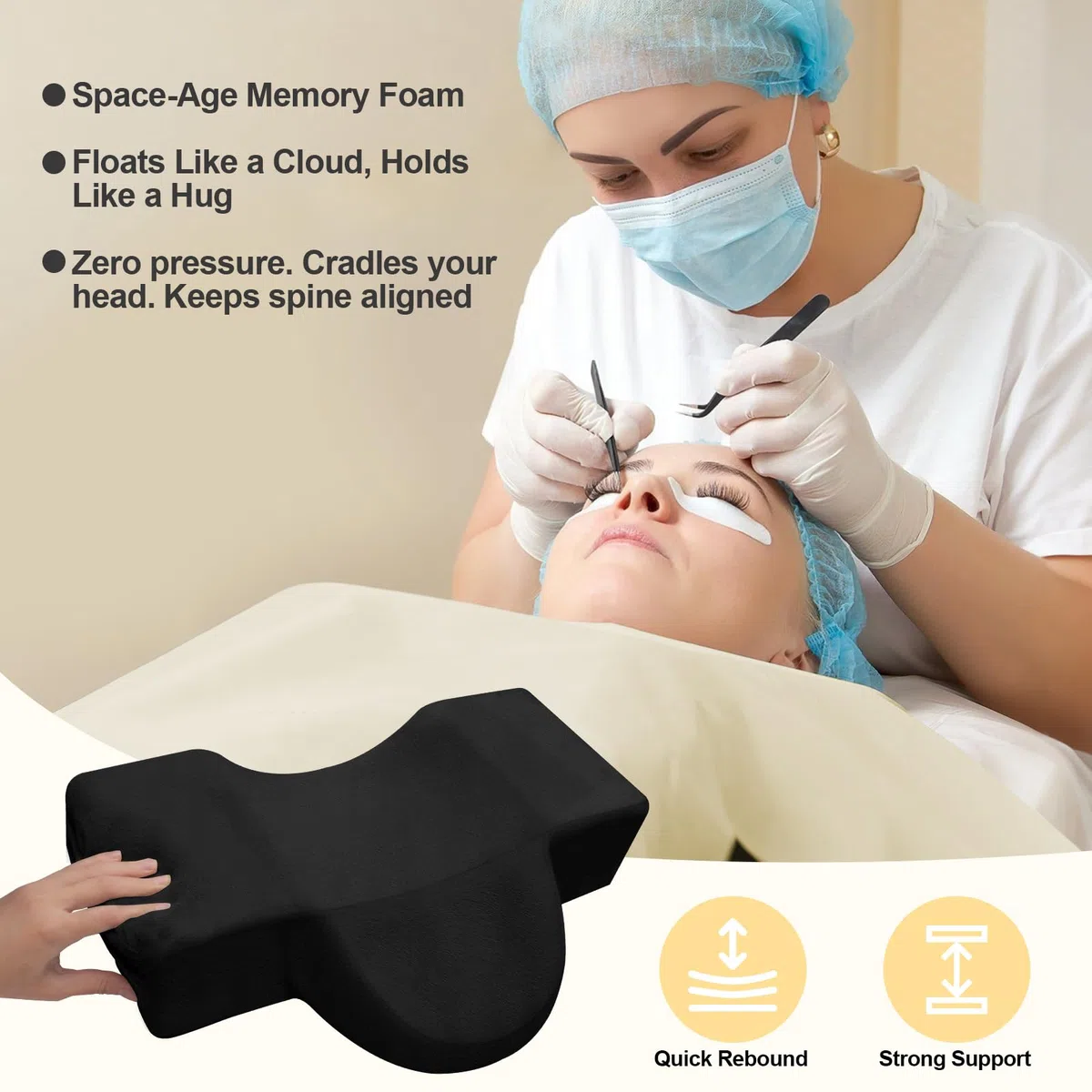 CGBE Cuscino a forma di U per extension ciglia: Cuscino cervicale ergonomico, supporto per il collo. Cuscino in flanella per extension, progettato per l'uso domestico o in istituto di bellezza.