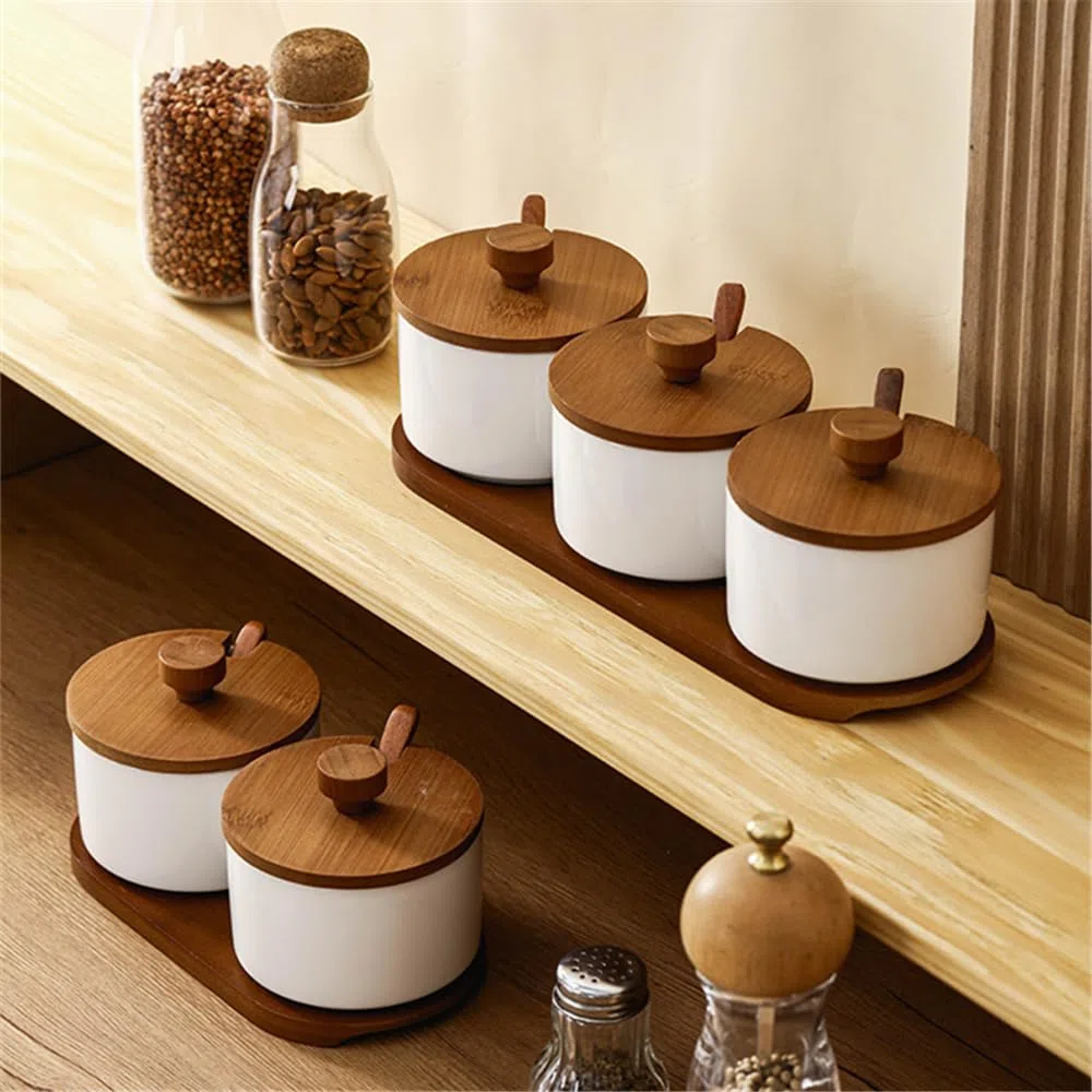 Set di 3 Zuccheriera Porcellana, 220ml Zuccheriera con Coperchio e Cucchiaio, Design Elegante, per Casa e Cucina, Bianco