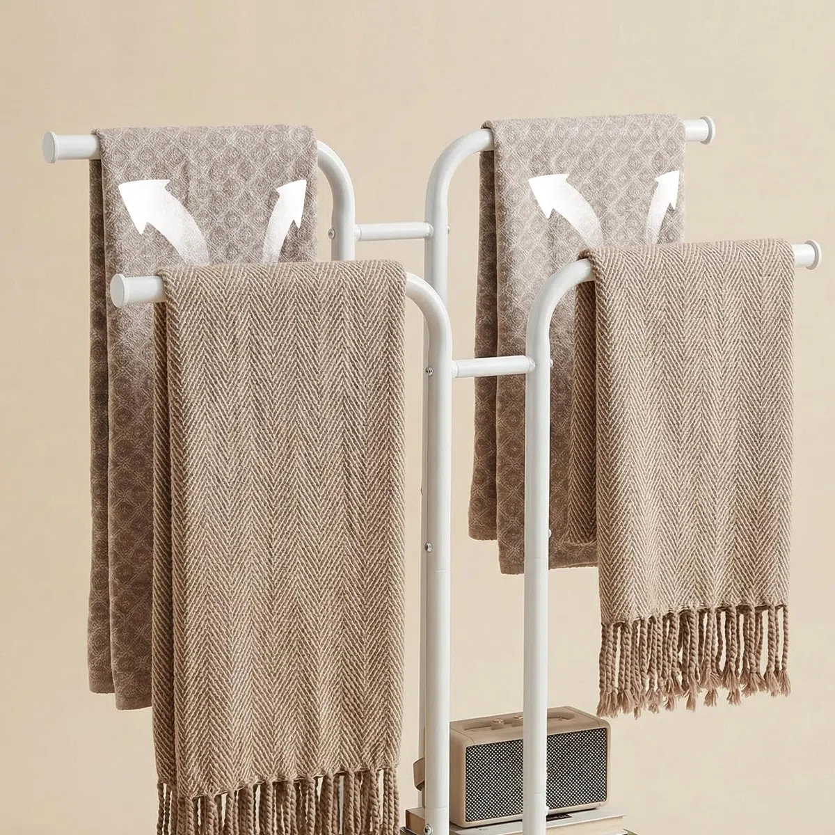 HOOBRO Portasciugamani Autoportante a T, Portasciugamani da Terra con 2 Barre di Appoggio, Porta Asciugamani per Bagno e Lavanderia, Adatto per Camera, Bianco e Naturale EWN14LB01