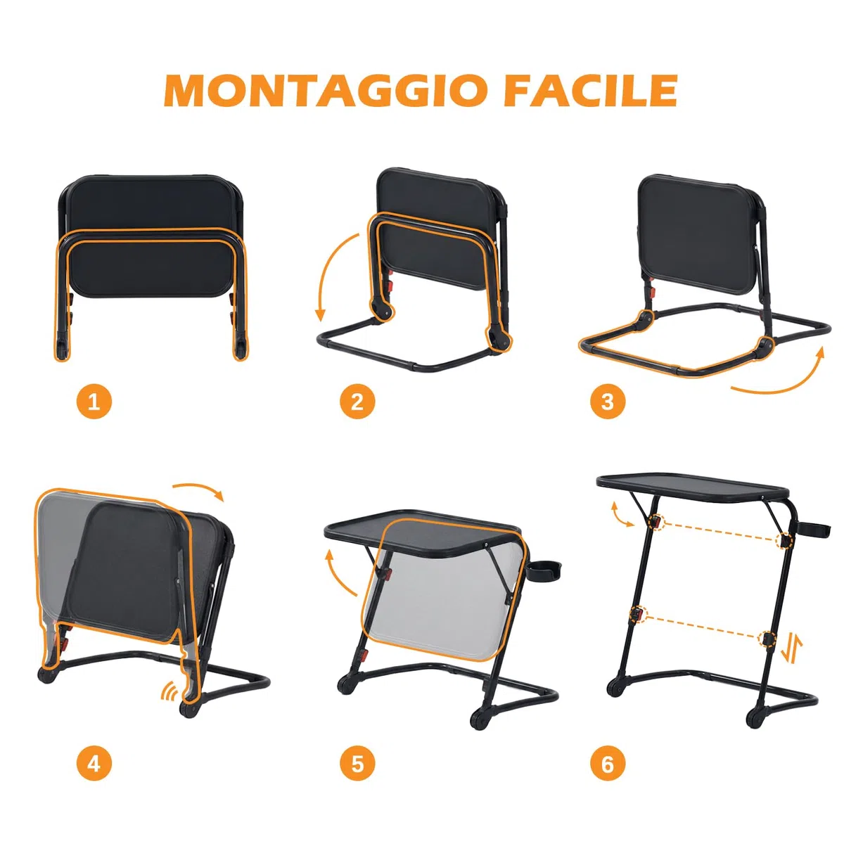 MEUBLE COSY Tavolino Pieghevole Regolabile, Tavolino da Divano con Piano Inclinabile, Porta Bicchiere, Tavolino Salvaspazio Senza Montaggio per Soggiorno, Letto, Divano, Nero
