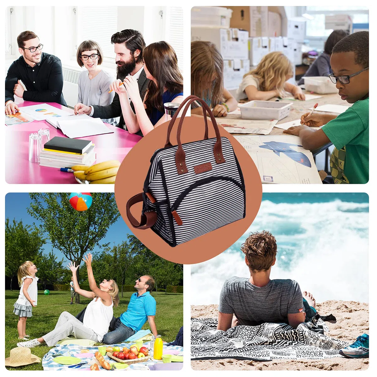 Borsa Termica, ANGGO Frigorifero Isotermico per Portare Frutta, Borsa Termica con Rivestimento in Plastica Isolante Termico, Ideale per Spiaggia, Picnic, Barbecue, Bambino, Donna