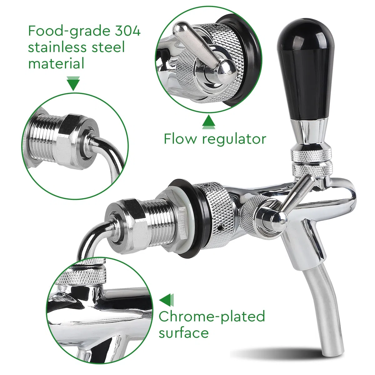 CPROSP Barile Rubinetti Spillatore Regolabile con Filettatura G5/8, Rubinetto per Birra Cromato, Spina Birra per Casa, Bar, Ristoranti Argento