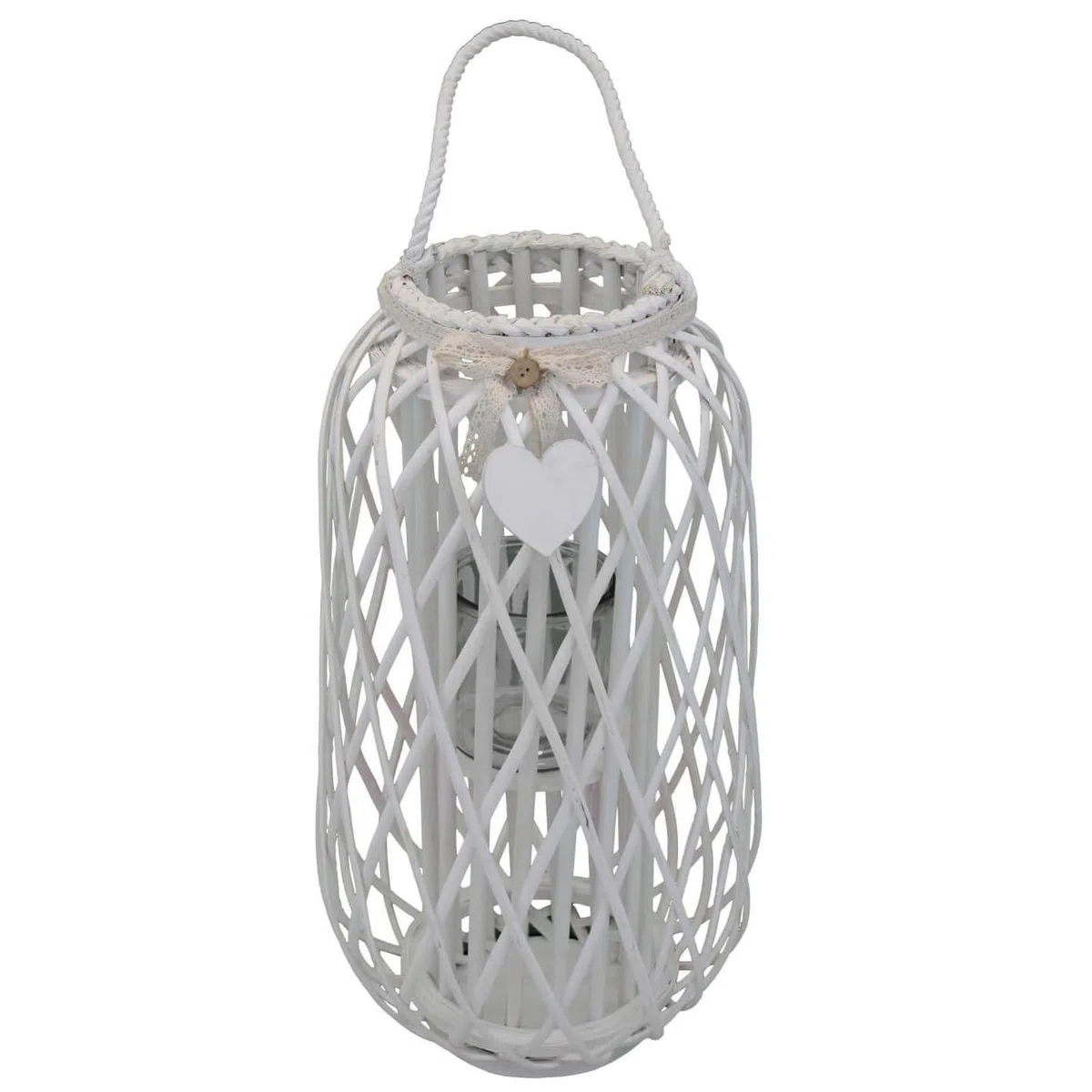 milani home Lanterna in Vimini Bianca Diametro 31x66 per Interno E Esterno, Portico, Porta Candela, Porta Fiori, Giardino Decorazioni
