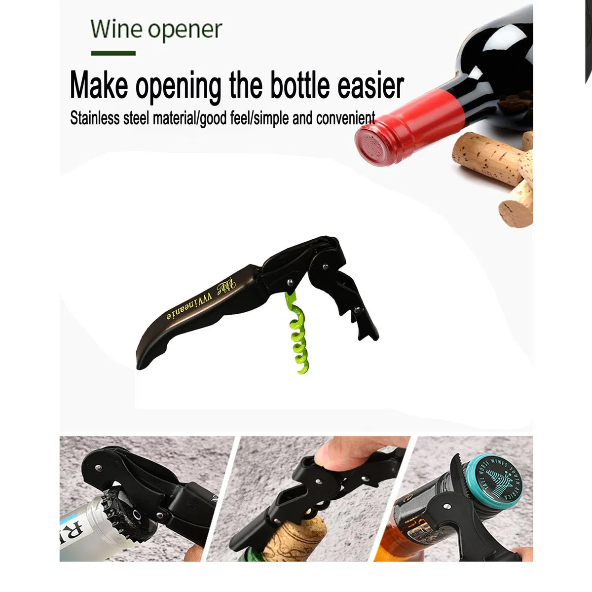 Opener Bottiglia di Vino, 70G Spessore in Acciaio Inossidabile Doppia Cerniera Chiave con Foglio Cutte per Camerieri Ristorante, Cameriere Professionale Tirasorpi Set di Apertori (10PCS, verde)