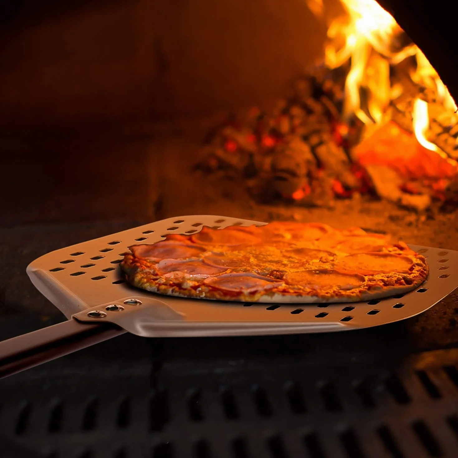 G.a HOMEFAVOR Pala per Pizza Forata, Pala per Pizza in Alluminio Anodizzato Duro con Manico Smontabile per Pizzas, Pane, Crostate Fatta in Casa