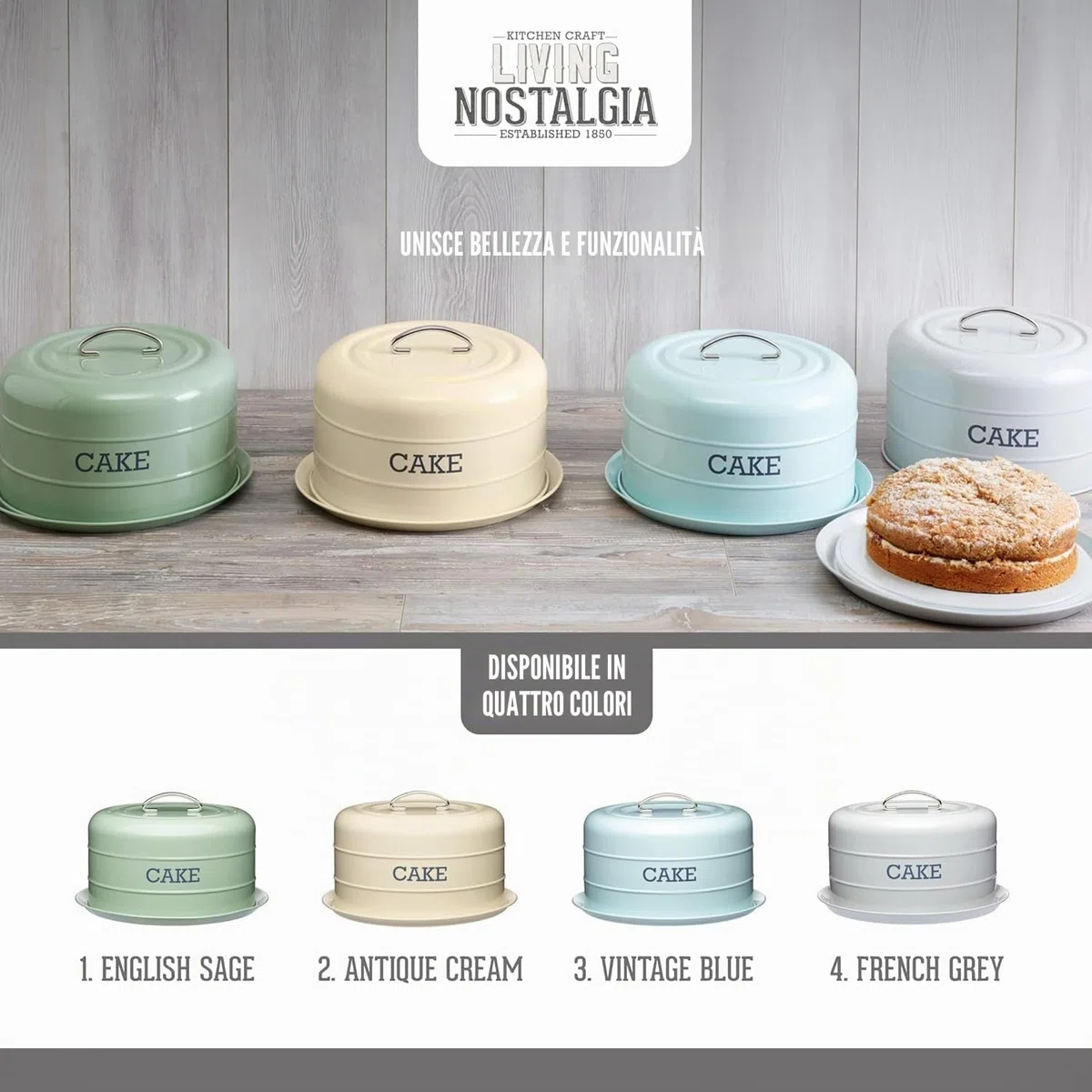 Kitchen Craft Living Nostalgia - Contenitore Metallico per Torta, a Tenuta ermetica, 28,5 x 18 cm Grigio