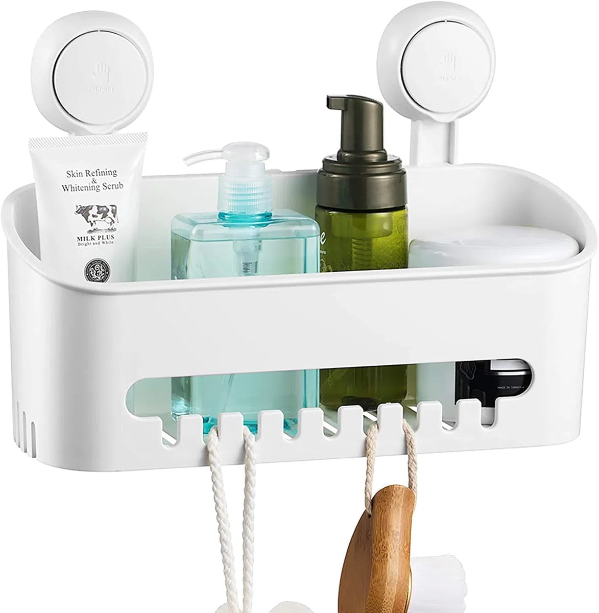 ilikable Mensola da doccia a ventosa, per doccia, senza foratura, a ventosa, cestino da doccia rimovibile per bagno, cestino portaoggetti doccia e cfabbrica per shampoo rivitalizzante sapone - bianco