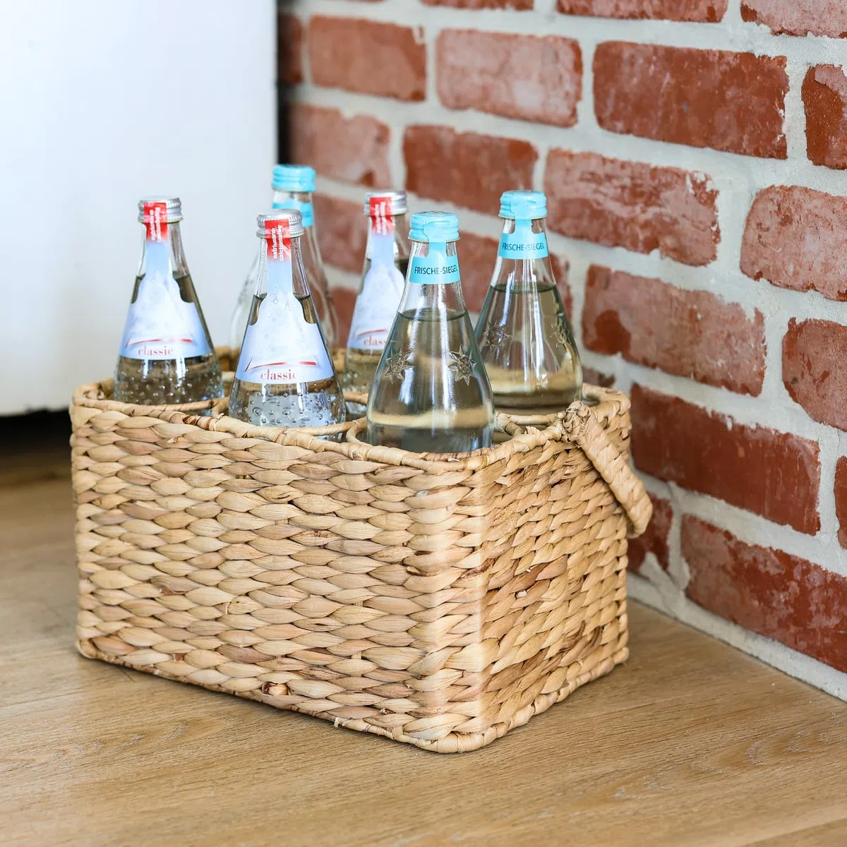 HMF Borsa Porta Bottiglie Acqua, Portabottiglie intrecciato en giacinto d'acqua con 6 Scomparti per Bottiglie da 1.5L | 32 x 22 x 18 cm
