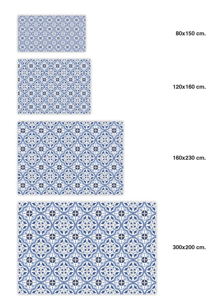 Panorama Tappeto Vinile - Modello Idraulico Fiore Blu 60x110 cm - Varie Dimensioni - Tappetino Lavabile per la Cucina - Passatoia PVC Antiscivolo
