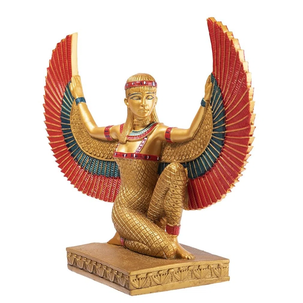 lachineuse - Statuetta di Iside alata 21 cm - Statua della Dea Iside rossa e oro - Statuetta per la decorazione d'interni dell'antico Egitto - Oggetto decorativo egiziano - Idea regalo originale