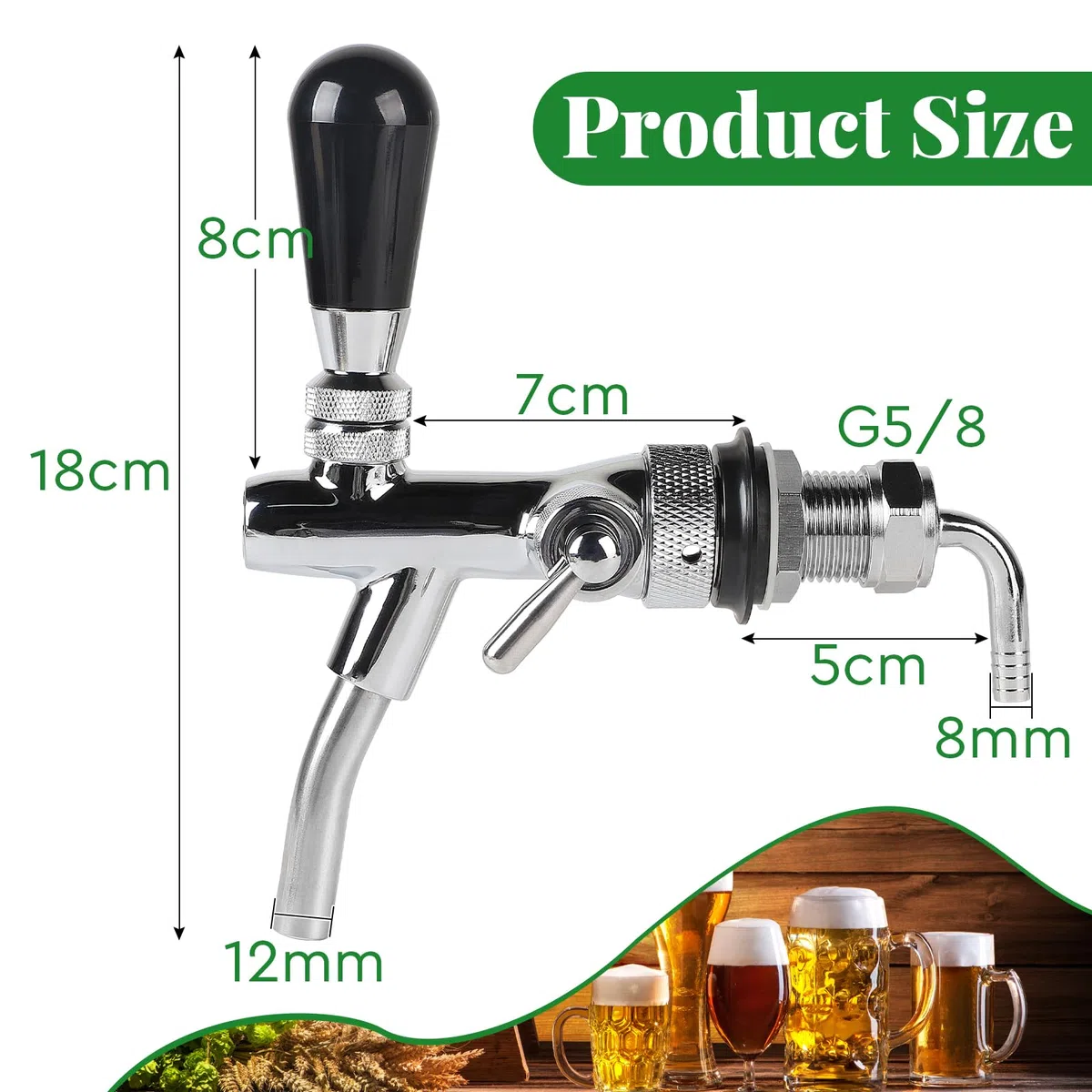CPROSP Barile Rubinetti Spillatore Regolabile con Filettatura G5/8, Rubinetto per Birra Cromato, Spina Birra per Casa, Bar, Ristoranti Argento