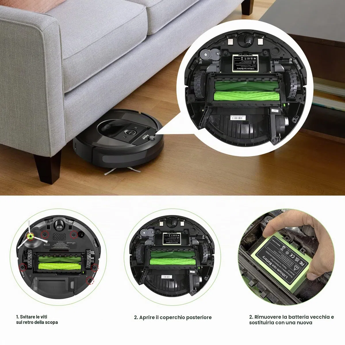 ASUNCELL Batteria agli ioni di litio per i7, 14,4 V, 4000 mAh, per iRobot Roomba e i Serie i7/i7+ i4/i4+ i3/i3+ e5 e6 i7158 i7550 i755020 7150 7550, batteria agli ioni di litio di ricambio