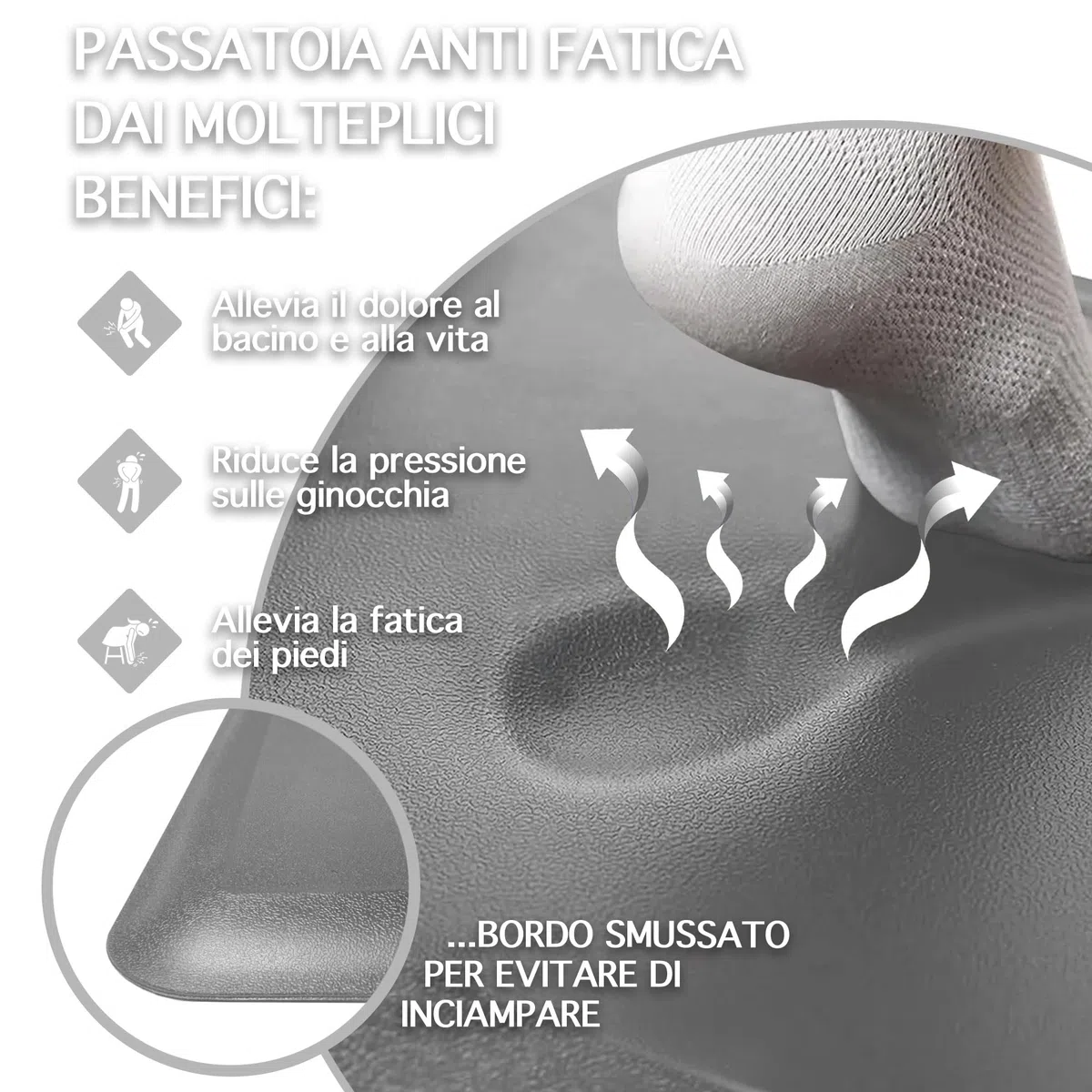 IlGruppone Tappeto Cucina Passatoia Rialzata Lavabile Spessa Antiscivolo Impermeabile Anti Fatica Rimbalzabile Soggiorno Ingresso Ufficio Aderente Antiscivolo Protettivo (Grigio, 44x240 cm)
