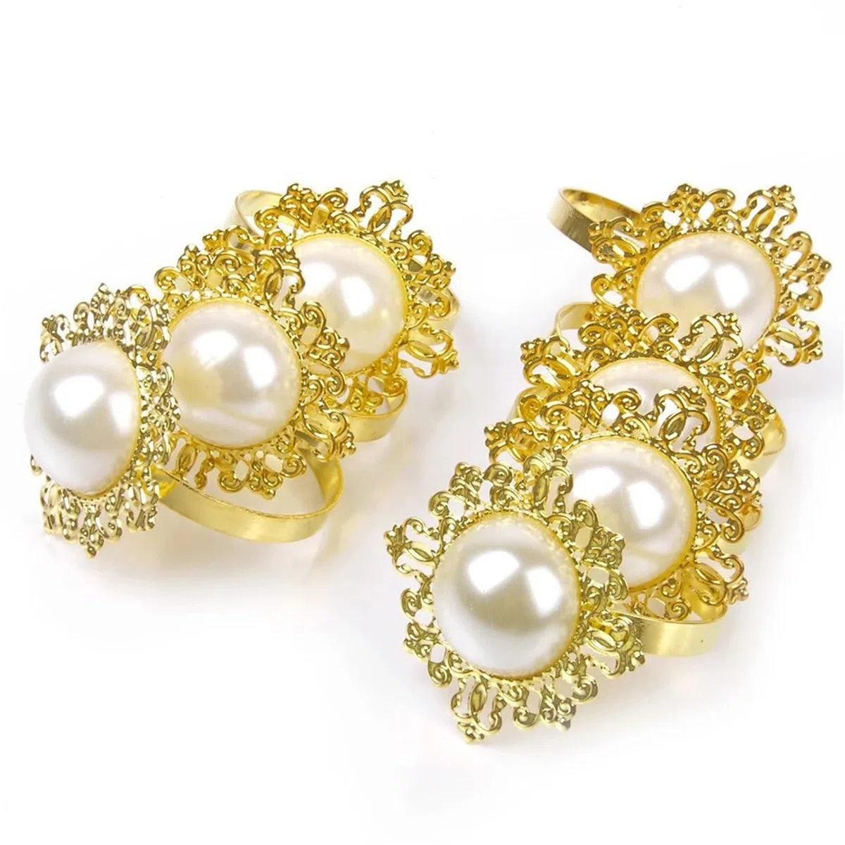 Portatovaglioli ad anello, 24 pezzi, per matrimoni, banchetti, cene, perle finte (dorato)