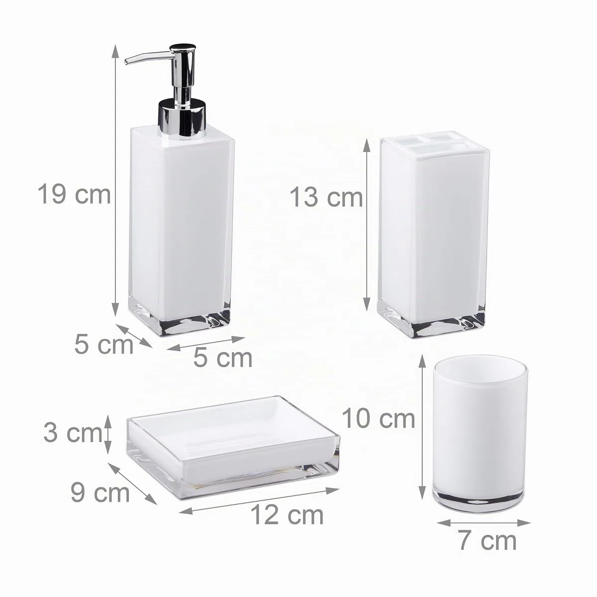 Relaxdays Set 4 Accessori Bagno, Bicchiere Igiene Dentale Portaspazzolini Dispenser Porta Sapone Portasaponetta, Bianco