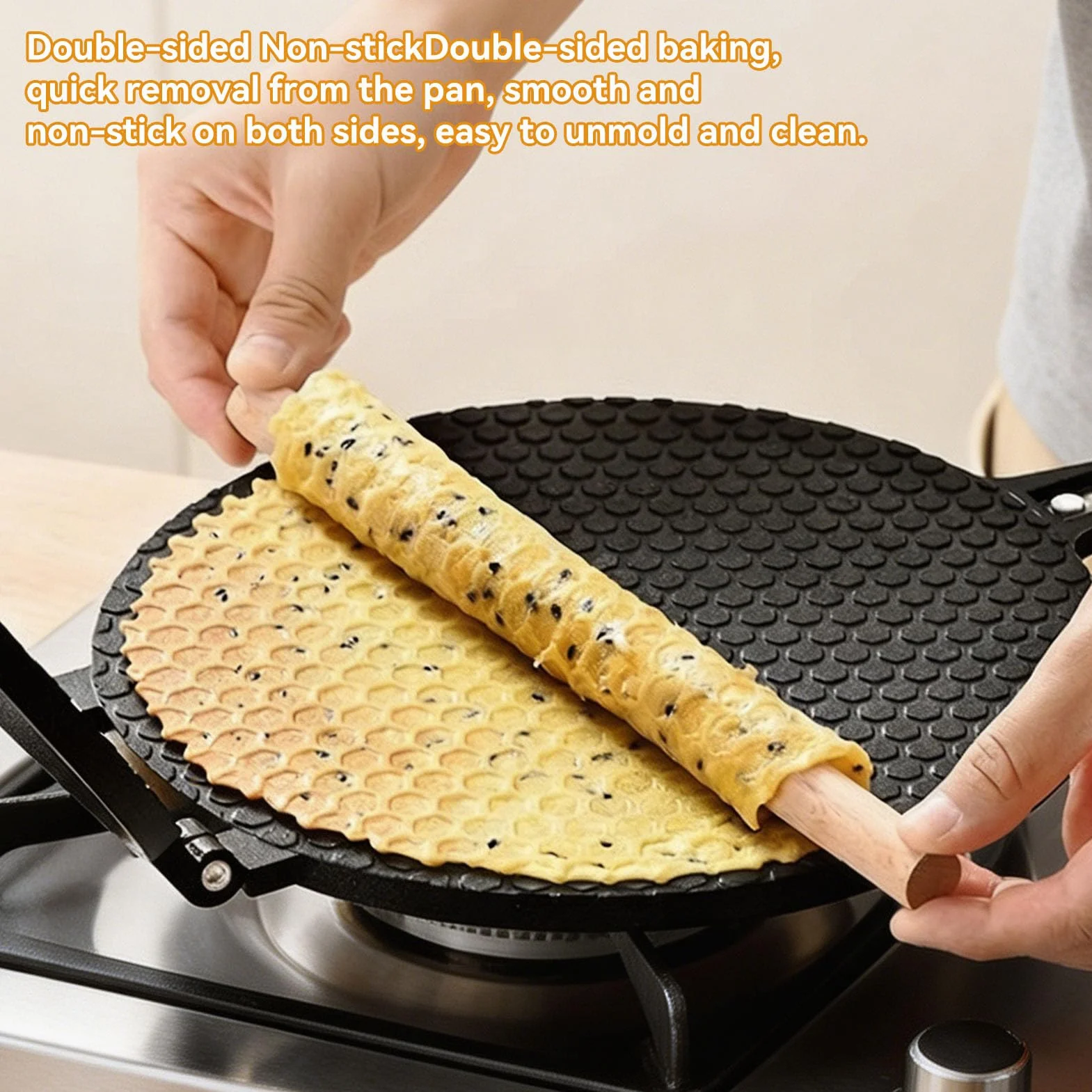 HERCHR Waffle Cone Maker, Macchina per Coni Gelato Piastra, Teglia Antiaderente a Gas per Frittata di Coni Gelato alla Crepe Pizzelle, Diametro 6,7 Pollici, Cono Gelato Waffel Piastra Pan