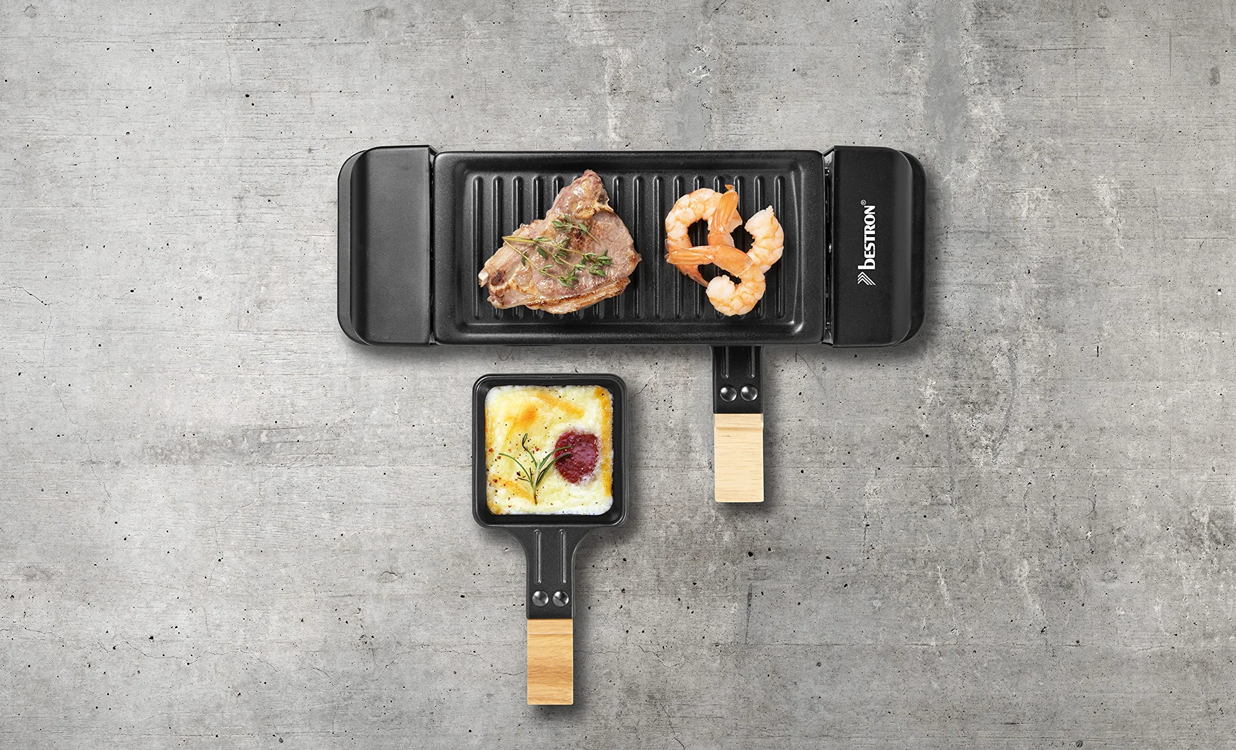 Bestron ARG150BW Barbecue da Tavolo per 2 Persone, plastica, ghisa, Nero/Legno
