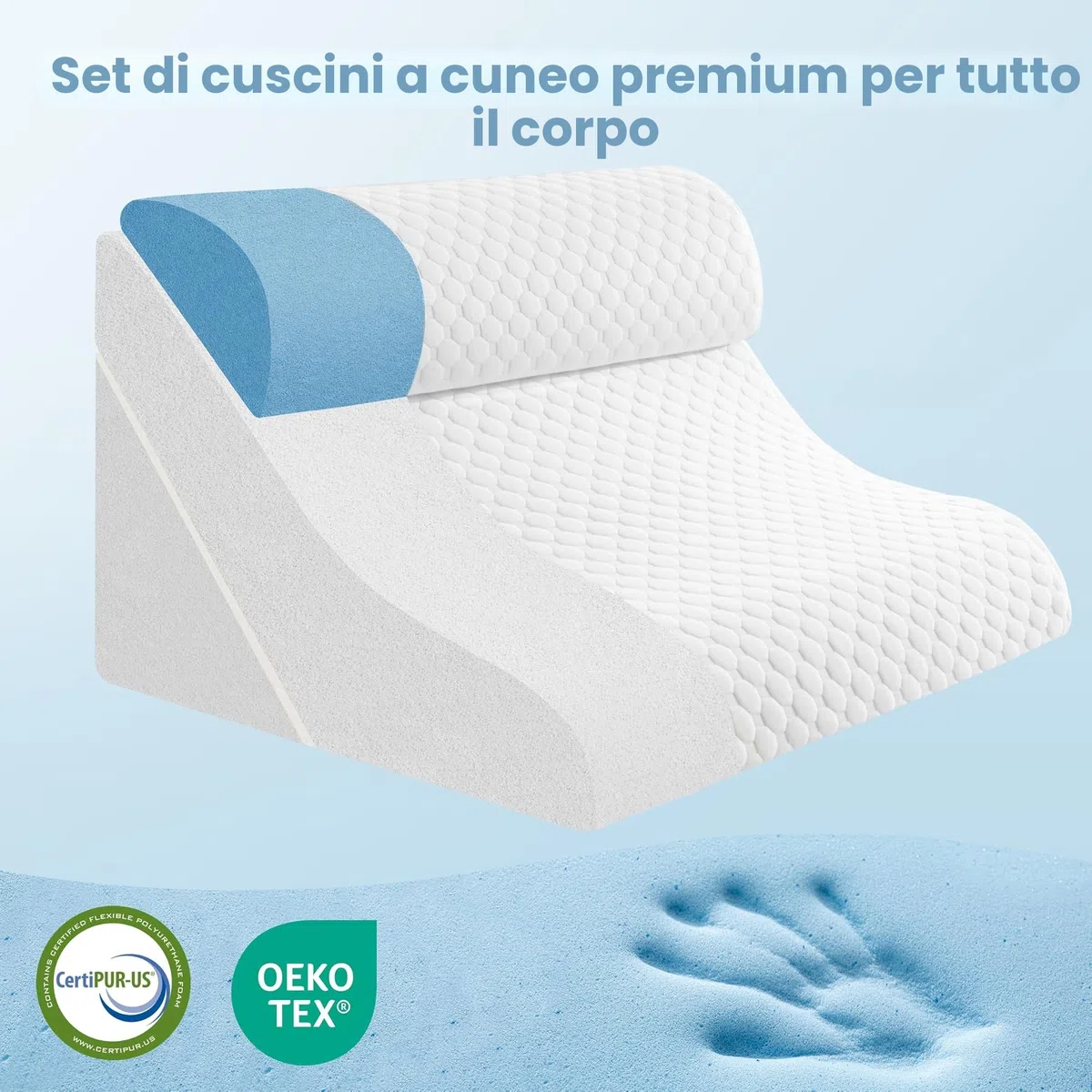 Cuscino a Cuneo 3-in-1 Ergonomico, Set Cuscino Triangolare Pieghevole in Memory Foam, Supporto Regolabile per Schiena e Gambe, Ideale per Lettura e Relax a Letto