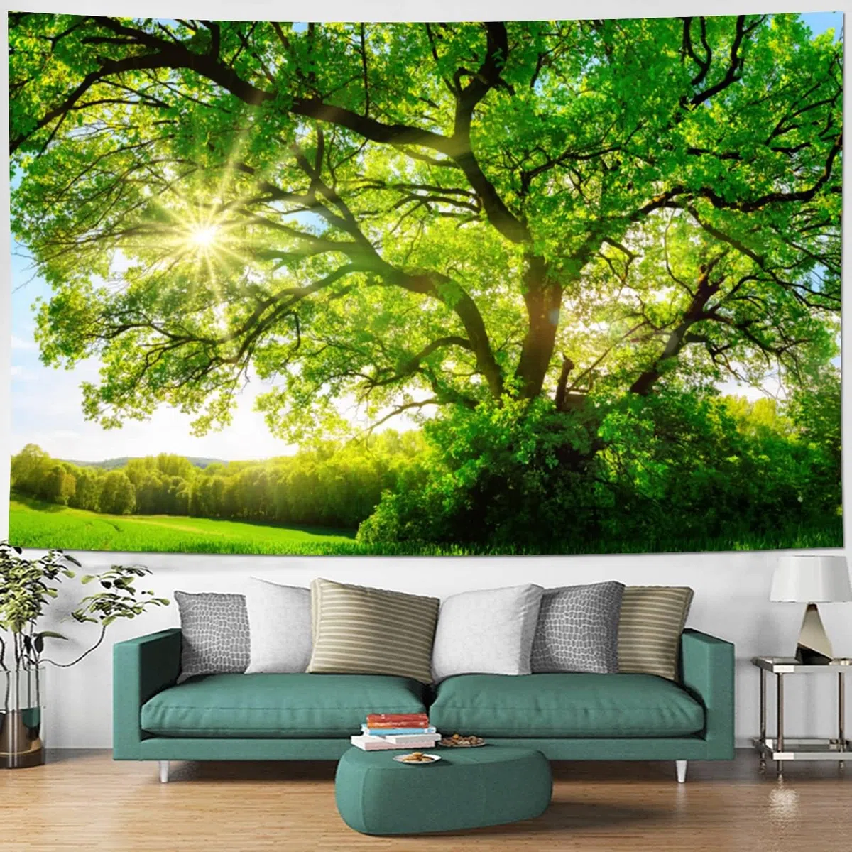 Musihy Arazzo da parete, 200 x 200 cm, per soggiorno, casa, camera, decorazione da parete, verde