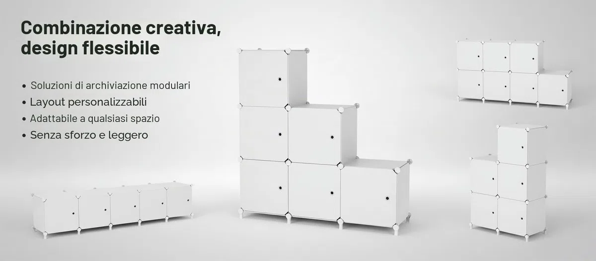 Mobiletto a cubo con anta, 6 cubi, progettato per camera da letto, armadio a cubo e sotto le scale, ogni scomparto 30 x 30 x 30 cm, bianco ATTSL6002