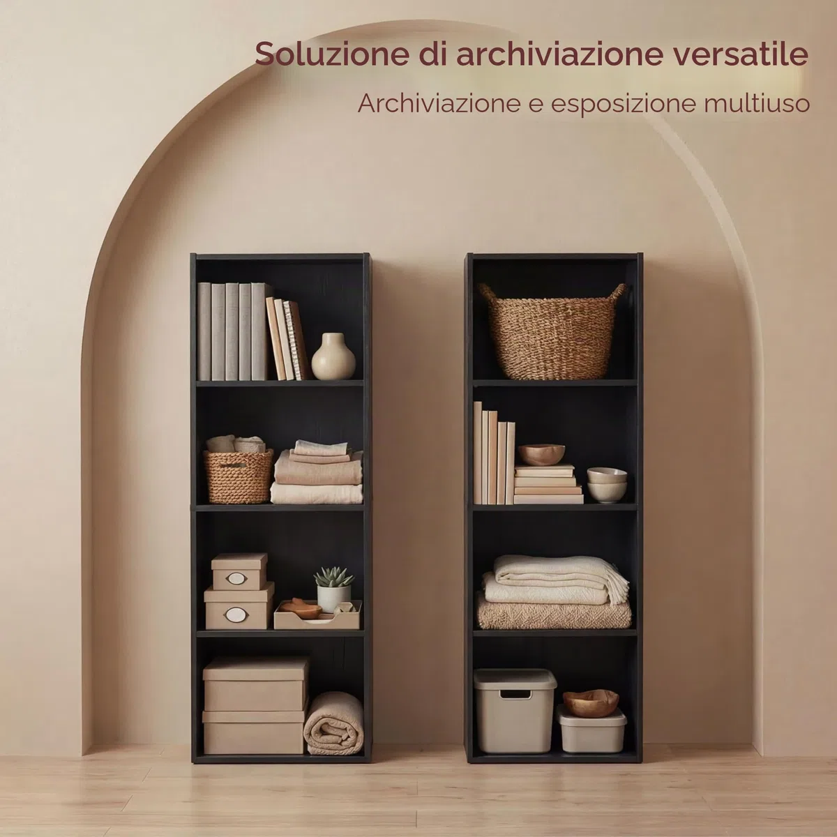 Vida Designs Oxford 4 Ripiano Cubo Libreria, Moderno Space-Saving Mobile contenitore for Soggiorno, Camera da letto or Ufficio, Autoportante Esposizione Shelf, H106xW32xD24cm (Nero)