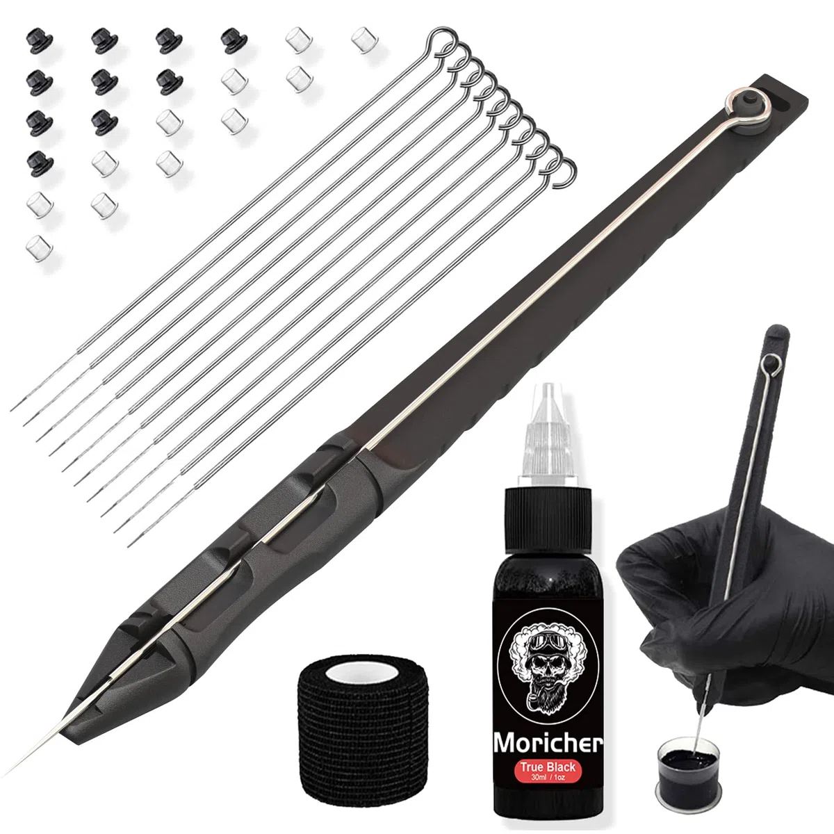 Moricher stick and poke avec encre - hand poke n stick kit DIY practice kit avec aiguille pour débutants kit complet