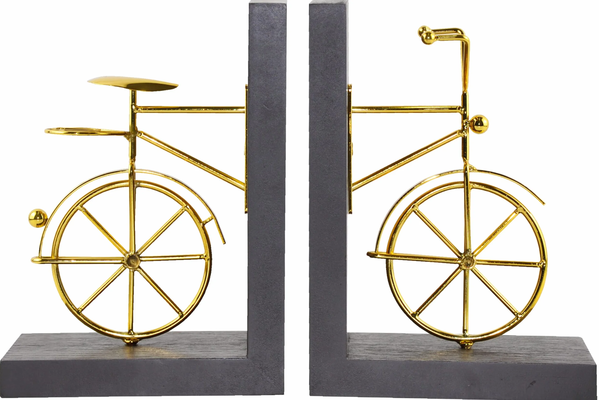 fermalibri per biciclette, fermalibri decorativi con fondo antiscivolo, supporto per libri in legno e metallo, espositore per libreria da ufficio, 1 paio, dorato e marrone