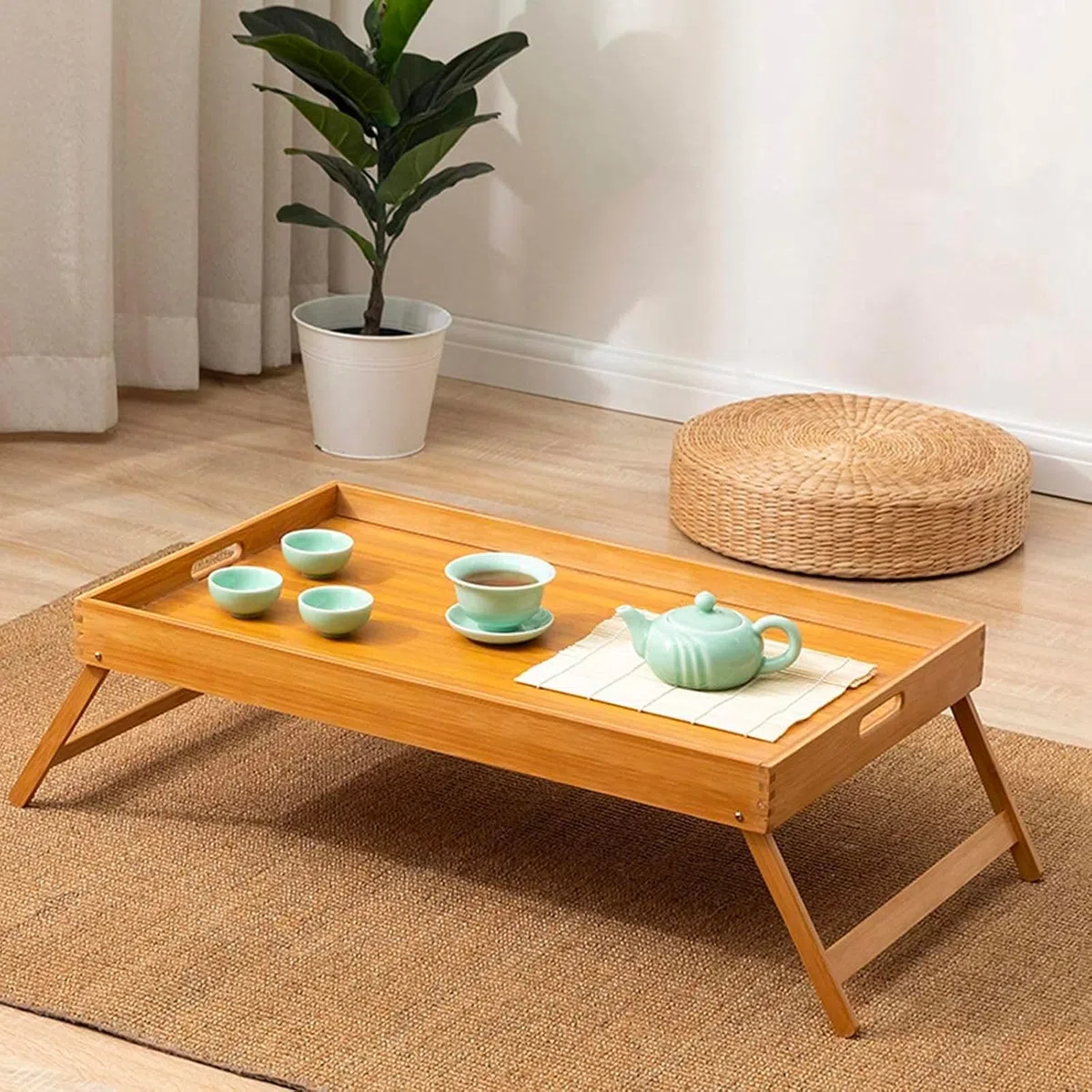 Wintem Tavolino per Colazione a Letto Pieghevole 50x30x21cm in Bambù - Ecologico e Durevole - Ideale anche per Lavorare al PC o per Leggere - Robusto e Stabile - Superficie Liscia Facile da Pulire