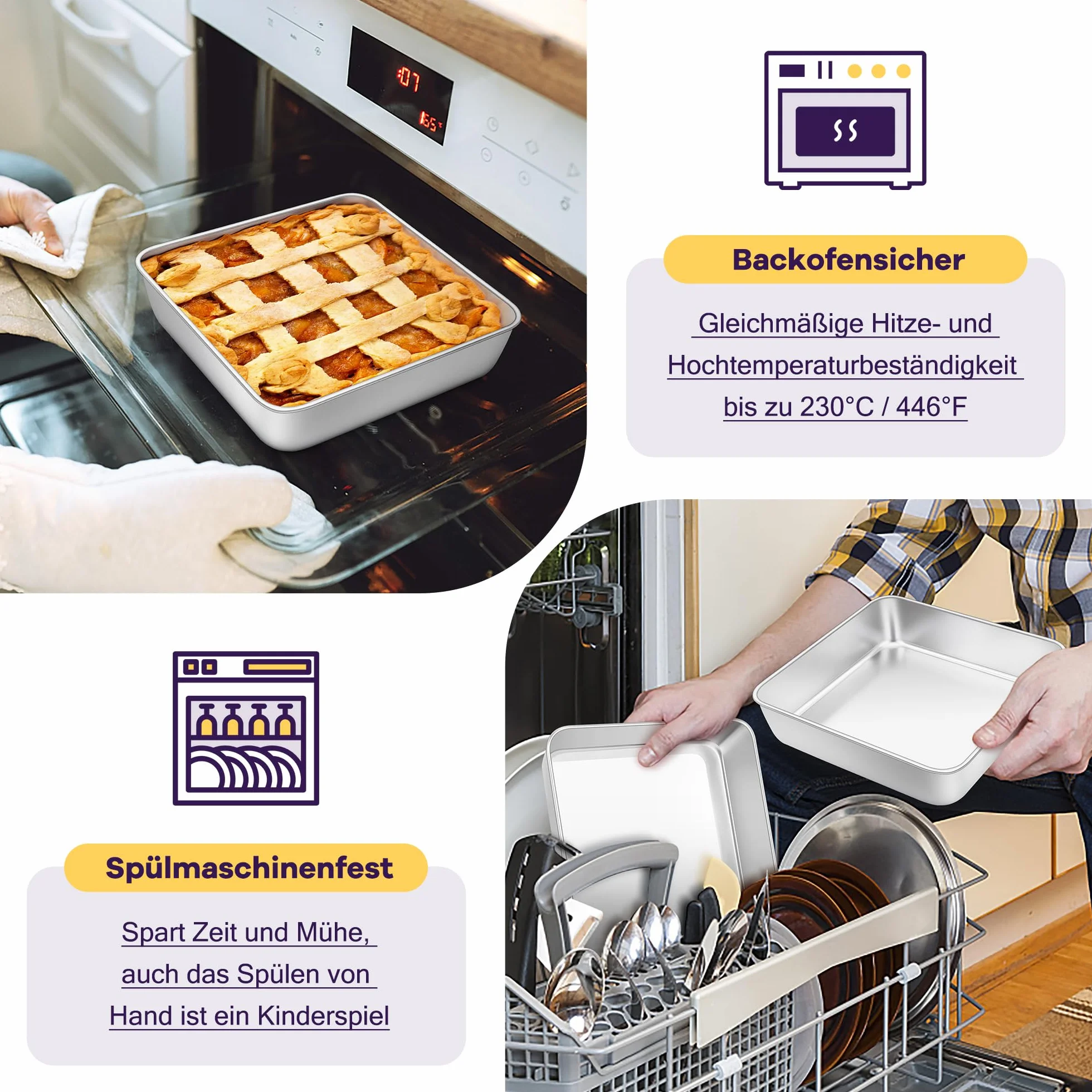 HaWare Set di 4 pirofile, quadrate, in acciaio inox, piccoli stampi rettangolari, ideali per lasagna/brownie/torte, sani e lavabili in lavastoviglie, 15 x 15 x 5 cm