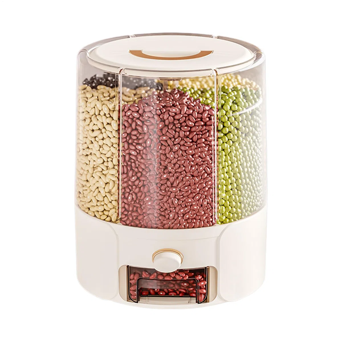 Contenitore per riso, contenitore per alimenti secchi, barile rotante ermetico con scomparti per cereali, fagioli, avena, semi, dolcetti, anti-moscerino, anti-umidità, per dispensa, cucina