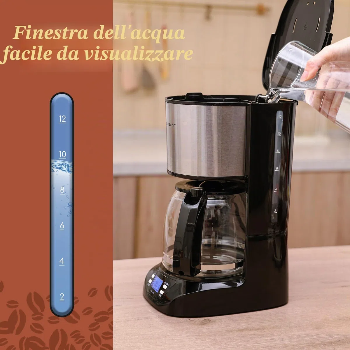 Aigostar Benno - Macchina da caffè americano e tè da 800 W con filtro riutilizzabile e piastra riscaldante, macchina caffe con mantenimento calore, capacità 1,5 L, timer 24 ore, sistema antigoccia